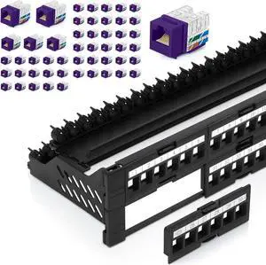 Everest Media Solutions Bundle - 2 Items: 48-Port Keystone Patch Panel + 50 Pack of RJ45 CAT6A Keystone Jacks - Purple