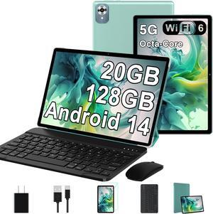2024 Newest Android 14 Tablet with Keyboard 20GB+128GB+1TB Expand, 10.1 Inch Octa-Core 2-in-1 Tablets with HD IPS Display, 5G Wifi 6, 6000 mAh Battery, Split Screen, Face Unlock, Mouse, Case -Green