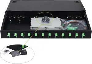 fyboptwu - 1 Pack 12 Singlemode 12 Port SC-APC Rack Mount Enclosure Box & Splice Trays Fiber Cables Kit (Include Pigtail & Couplers), 12 Core LGX Loaded Patch Panel Box fits for 19" Racks Cabinet,