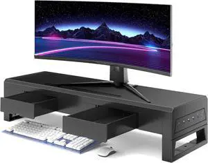 Computer monitor stand with three drawer 22W charging , 2 USB 3.0 , and 1 USB 2.0 Laptop Desk Shelf & Monitor Riser 27.55 inches long desk riser Monitors/PC/Laptop/Computer Space Saver Organizer He