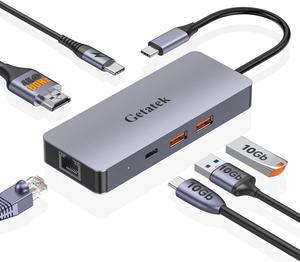 USB C Ethernet Hub, 6 Ports 1 USB C Multiport Adapter with 4K@60HZ HDMI,10Gbps USB C and 2 A Data Ports, 100W PD Charging, RJ45, Suit for MacBook/Dell/Lenovo,iPhone 15, iPhone 15 Pro Max