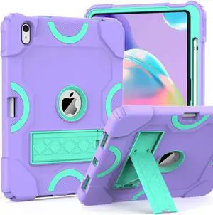 Grifobes for iPad 11-inch (A16) 2025 / 10th Generation Case 10.9 inch 2022, iPad 11th / 10th Case with Pencil Holder Heavy Duty Rugged Protective Cover with Kickstand for Girls Kids Purple+Green