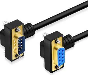 GXMRHWY DB9 RS232 Serial Port Cable Down Right Angle Male to Female 9 Pin Gold Plated RS232 COM Port Connection Cable (10 Meter)