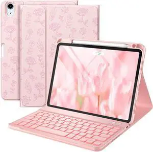 Harvopu Compatible for iPad Air 11-inch/Air 5th 4th Generation Case with Keyboard - Backlit Detachable, Folio Cover with Pencil Holder for iPad Air 11 Inch M3/M2, Air 5/ Air 4 (Floral Pink)