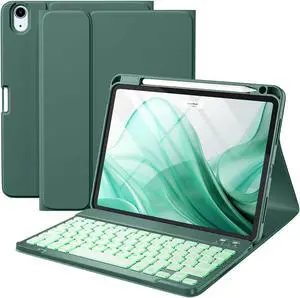 Harvopu Compatible for iPad Air 11-inch/ 10.9" Air 5th 4th Generation Case with Keyboard - Backlit Detachable, Folio Cover with Pencil Holder for iPad Air 11 Inch M3/M2, Air 5/ Air 4 (Pine Green)