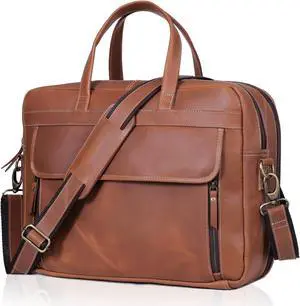 18 Inch Full Grain italian Leather Briefcase for Men, Top Choice Gifts, Handcrafted Laptop Bag (TAN) (16 inch)