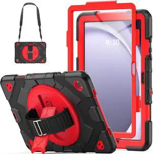 HXCASEAC Case for Samsung Galaxy Tab A9 Plus/A9+ 11 Inch with Screen Protector/Adjustable Hand Strap/Pen Holder, 3-Layer Drop Proof SM-X210/X216/X218 - Red