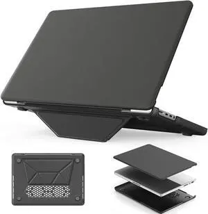 HXCASEAC Case Compatible with MacBook Pro 14 inch Case 2024 2023 2022 2021 with Foldable Stand, Anti-Scratching Protective Cover (M4 M3 M2 M1) A3401 A3112 A2918 A2992 A2779 A2442 PU Leather, Gray