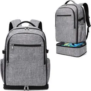 Huvon Travel Backpack with Expandable Shoe Department, 34L-42L Carry On Laptop Backpack Flight Approved Weekender Overnight Bag, Water Resistant Sports Gym Backpack for Men Women, Grey