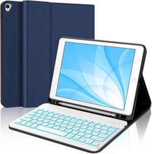 iPad 9th Generation Case with Keyboard for iPad 8th Gen / 7 th Gen / Air 3rd Gen / iPad Pro 10.5 Inch- Backlit Detachable Bluetooth Keyboard - Slim Folio Smart Cover with Pencil Holder - Deep Blue