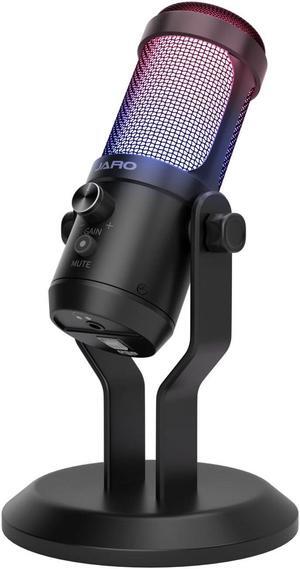 JARO USB 192kHz/24bit Cardioid Condenser Microphone with Mute Noise Cancelation RGB for Gaming Podcast Streaming YouTube Zoom AMSR Singing Studio Recording on PC Laptop Mac PS5 Tablet Phone, J100-CS