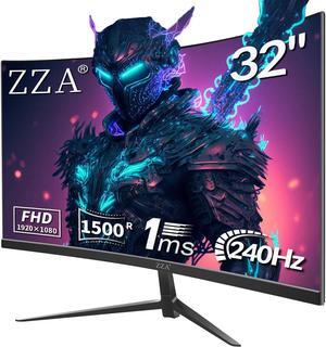 ZZA 32" Curved Gaming Monitor, FHD 1920x1080, VA, 1ms 240Hz, FreeSync Premium, 2xDP 1.4/2xHDMI 2.0, VESA Compatible, Tilt Adjustable