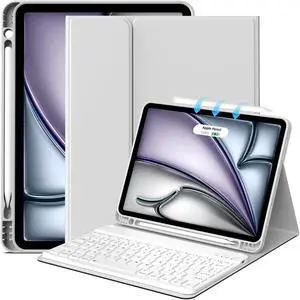 JKSML Keyboard Case for iPad Air M3 2025 6th Generation 11 inch M2 2024/iPad Air 10.9 inch 5th Gen 2022/4th Gen 2020, Detachable Wireless Bluetooth Keyboard Case with Pencil Holder, Gray