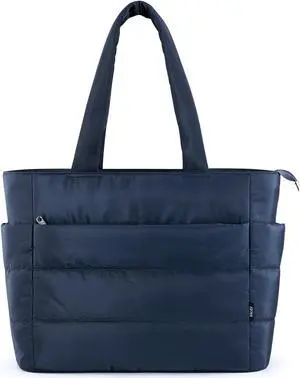 KALIDI Quilted Tote Bag, Carryall Puffer Messenger Laptop Bag Padded Shoulder Large Anti Splash Zipper Casual Work Gym Women, Dark Blue