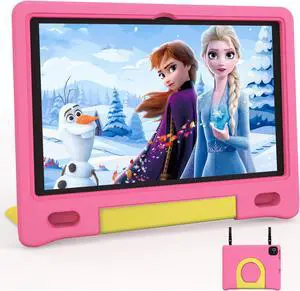 JREN Kids Table 10.1" |Android 14 Tablet for Kids|64GB Storage|Octa-Core|WiFi |Cameras|Parental Control|Kids Content|Case Included Great Gift for Children Ages 3-12 Years Old Pink