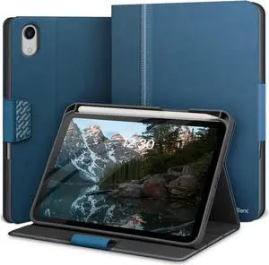 KingBlanc for iPad mini 7 (A17 Pro) Case, iPad mini 7th/6th Generation Case (2024/2021 8.3-inch) with Pencil Holder, PU Leather Stand Cover, Auto Sleep/Wake, Multi-Angle for Viewing/Typing, Blue
