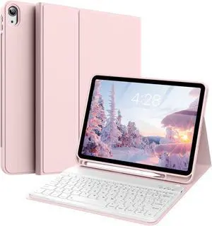KVTVOU Keyboard Case for iPad (A16) 11th/10th Generation (11/10.9 Inch, 2025/2022) with Pencil Holder, Magnetic Detachable Wireless Bluetooth Keyboard, Folio Keyboard Cover - Thin & Light, Pink