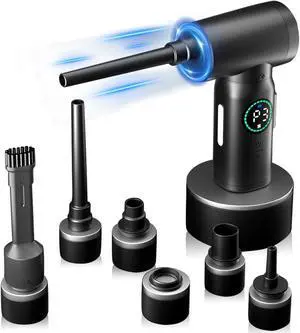 LeCoirrax Compressed Air Duster, Handheld Mini Car Vacuum, 130000RPM Cordless Air Blower, Air Pump, 3 Gear Adjustable Rechargeable Air Duster with LED Light, 10 Kits Air Duster for Computer Keyboard
