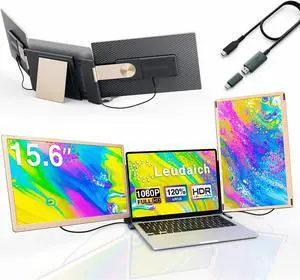 Leudaich 15.6'' Laptop Screen Extender & 2-in-1 USB-A/C Video Transmission Cable, Design for Without Full-Featured Type-C Ports Laptop Connect tri-Screen, Compatible with Mac,Wins, Android, Dex