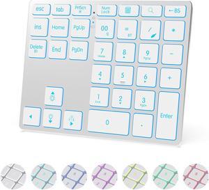 LINKEET Tri-Mode Aluminum Numpad 7-Color Backlit Bluetooth 5.0/Wired USB-C/2.4G Wireless Number Pad Slim 35-Key Rechargeable Numeric Keypad External Keyboard Num Pad for Laptop, Mac - Silver White