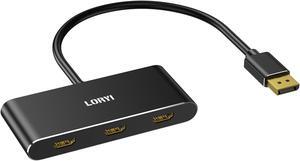 Loryi 3-Port DisplayPort 1.4 to 3 HDMI Splitter Triple 4K 60Hz Monitors Single 8K, Dual 4K 120Hz DP to 3X HDMI Multi Monitor MST Hub 1.5ft(45cm) Windows Only