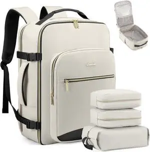 LOVEVOOK Carry on Backpack, 40L Travel Backpack as Personal Item Flight Approved, Waterproof Large 17inch Laptop Backpack Luggage Daypack Business Weekender Overnight with 3 Packing Cubes, Beige-Black