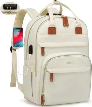 LOVEVOOK Laptop Backpack Purse for Women, Travel Anti-theft Work Bags with Lock, Business Computer Bag College backpack for Men, Casual Hiking Daypack, Fits 15.6 Inch Laptop, Beige