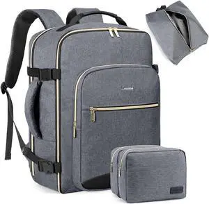 LOVEVOOK Travel Backpack for Women Men as Personal Item Flight Approved, 40L Luggage Carry On Backpack, 17.3inch Large Daypack Laptop Backpack Waterproof Outdoor Sports with 3 Packing Cubes,Gray-Black