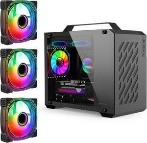 MAQUY Black Micro-ATX PC case with Detachable Carrying Handle, 3Pack 120mm Fans preinstalled, Mini Tower Computer case with Cable Management, Small ITX Desktop pc Chassis Compatible with 240mm AIO