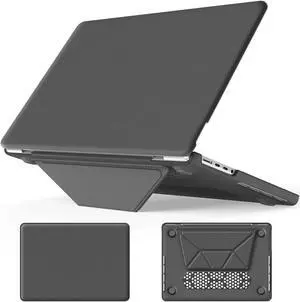 MEEgoodo for M4 MacBook Pro 14 inch Case 2024 2023 2021, PU Kickstand Cover Fit Model A3112/A3401/A3185/A2918/A2992/A2779/A2442 M3 M2 M1 Pro/Max with TPU Keyboard & Webcam Cover & OTG Adapter,Gray