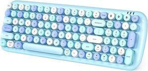 Meidosa Wireless Bluetooth Keyboard, 100-Key Mini Bluetooth Typewriter Keyboard for Mac iPad iPhone PC Laptop & Android, 3 Devices Simultaneously, Colorful Retro Round Keycaps Keyboard (Blue)