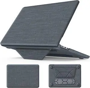 MEEgoodo for MacBook Air 13.6 inch Case (M4/M3/M2) 2025 2024 2022, Kickstand Cover Fit Model(A3240/A3113/A2681), Fabric Case for Mac Air 13" with TPU Keyboard & Webcam Cover & OTG Adapter, Gray