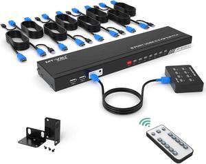 MT-VIKI 8 Port KVM Switch HDMI, 4K@30Hz 1U Rack Mount KVM HDMI Switch w/IR Remote & Wire-Desktop Controller & 8 HDMI KVM Cables & Rack Ears