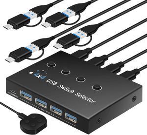 usb switch 3 computers 4 computers,usb switcher 2 computers share keyboard mouse switch, USB 3.0 switch USB-A&C cable usb c switch selector,usb km switch,With USB-A&C cable and desktop controller