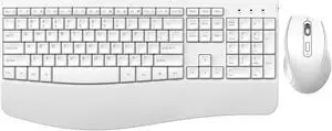 Ergonomic Keyboard and Mouse Combo - Full Size Keyboard Cordless with Palm Wrist Rest Ergonomic Mouse Wireless for Windows Computers Laptops - White(Upgrade)