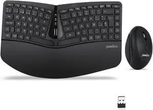 Perixx PERIDUO-606 ES Set de Teclado Compacto Ergonomico inalambrico y Raton Vertical portatil - con reposa muneca Ajustable y Teclas de Membrana Low Profile - QWERTY Espanol
