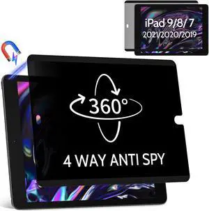 360deg 4 Way Magnetic Privacy Filter for iPad 9th/8th/7th Generation (10.2 Inch, 2019/2020/2021), Removable Anti-Glare Blue Light Matte Privacy Screen Protector, Anti-Scratch, Bubble-Free, Reusable