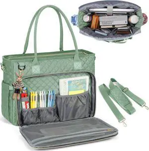 RAINSMORE Teacher Tote Bag 15.6 inch Laptop Bag for Women Work Bags Laptop Tote Nurse Bag Professional Computer Messenger with Insulated Pocket, Laptop Briefcase for Office, College, Mint Green