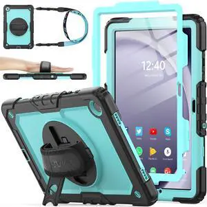 SEYMAC stock Case for Samsung Galaxy Tab A9+ Plus 11'', Full-Body Drop Protection Case with Screen Protector Pencil Holder [360° Rotating Hand Strap] &Stand, SkyBlue+Black