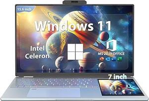 ZWYING 15.6" Dual Screen Laptop+7" Small Touch Screen,Paired with High-Speed Celeron N5105 CPU (up to 2.9GHz) DDR4 16GB RAM 512GB SSD,with Color Backlit KB/Win 11 Pro&Office 2019 (16G+512GB)