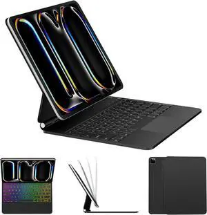 Nuflaz Magic Keyboard for iPad Pro 13-inch (M4), US English QWERTY, iPad Pro 13 Keyboard Case with Great Typing Experience, Built-in Trackpad, Function Row, 7 Color RGB, Black Gray