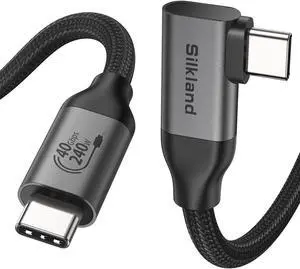 Silkland USB 4 Cable for Thunderbolt 4 Cable 6.6FT/2M Right Angle 90 Degree, 40Gbps Data Transfer, 8K/5K/4K@60Hz Monitor Cable, 240W Fast Charging Compatible for MacBook, iPhone 16, iPad, Docking, SSD