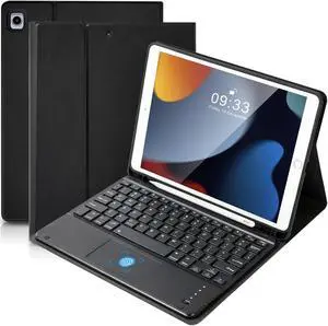 SOPPY Bluetooth Keyboard Case with Touchpad for iPad 9th Gen 2021, 8th Gen 2020, 7th Gen 2019 10.2", Air 3 & Pro 10.5", Detachable Wireless Keyboard, Slim Protective Cover, Rechargeable, Black