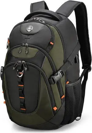 Swissdigital Design Large Business Laptop Backpack with Smart USB Charging Port, Travel Backpack Fits 15.6 inches laptops, Water Repellent College Backpack for Men Women (VECTOR SD803-26 Olive/Black)