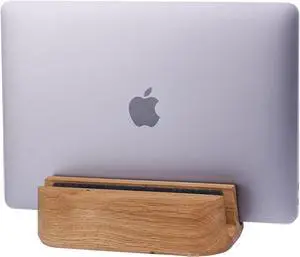 TheHrdwoodCom THEHRDWOOD Dual Laptop Stand Vertical Laptop Holder for Desk - All MacBook Vertical Stand up to 0.7'' Thick - Notebook Stand Handmade of Natural Wood - MacBook Holder (Dual Oak)