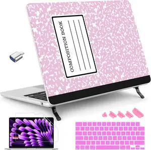 Tuiklol Case for MacBook Air 15 inch 2025 2024 2023 Model A3241 M4 / M3 A3114 / M2 A2941, Bracket Hard Shell Case with Keyboard Cover for MacBook Air 15.3'' Cover, Composition Book