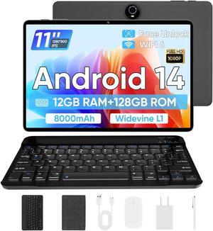 Android 14 Tablet, 2024 Upgraded 11 inch Android Tablets,12GB+128GB+1TB Expand, Support Face Unlock+18W Fast Charging, Octa-Core Tablet, WiFi6, Dual Camera,8000mAh Battery, 2in1 Tablet with Keyboard