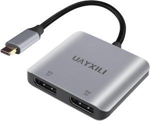 UAYXILI USB C to Dual DisplayPort Adapter 8K@60Hz,DP Splitter 1 in 2 Out Extended Display for Windows, Type-C to 2 DP MST Hub for Dual Monitors Compatible with XPS 13/15, Lenovo, Chromebook, HP etc