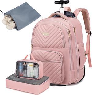 Vessgra Rolling Backpack for Women Adults with wheels, 17.3 Inch Laptop Backpack Bag with Wheels for Travel Work Business (1Pc Backpack with 3 Packing Cubes)