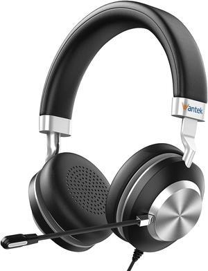 Headset wtih Mic, USB Headset with Microphone for PC, Computer Headset with Noise Canceling Microphone for Laptop, Wired Headset with Mute for Home Office Online Skype Zoom